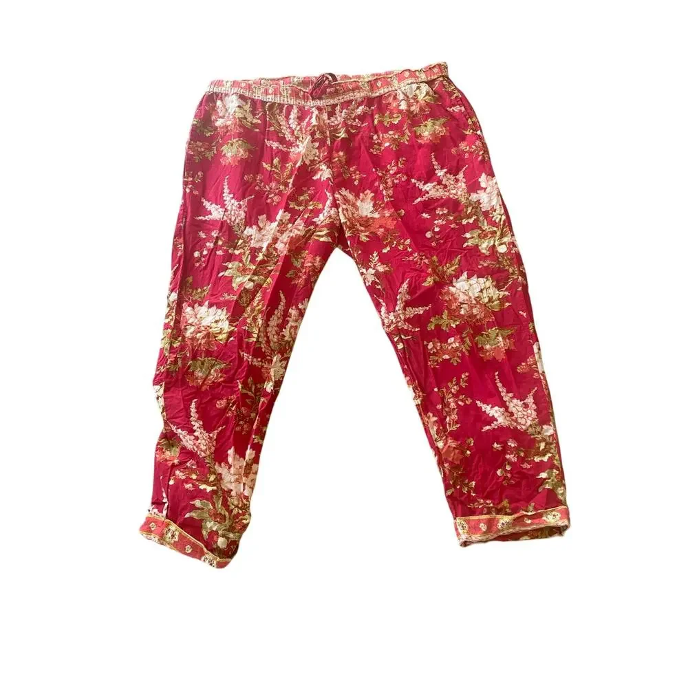 Sundance Leia Reef Pull-On Pants Floral Cropped Drawstring Pockets Medium - Picture 2 of 7